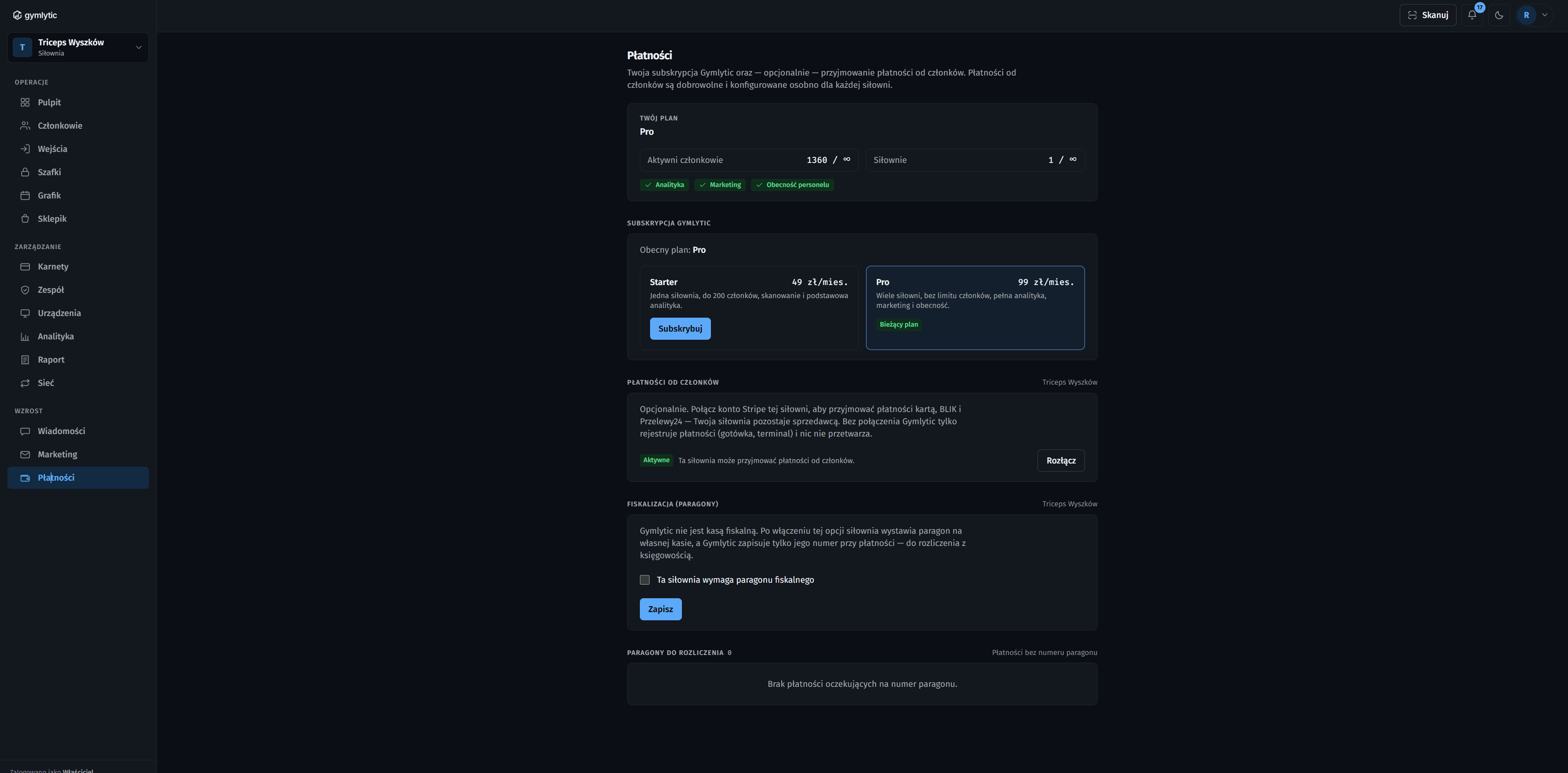 Stripe connected: payments land in the gym's own account